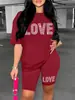 Conjunto Casual Estampado com Gráfico de Coração, Versátil e na Moda, Conjunto de Duas Peças com Shorts e Manga Curta, Comércio Exterior Transfronteiriço