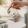 Conjunto de Chá Kung Fu de Porcelana de Nefrita Estilo Chinês para Casa com Uma Bule e Duas Xícaras, Conjunto com Bandeja de Secagem para Uso Doméstico ou em Hotel
