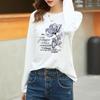 Camiseta Branca de Algodão Manga Longa Feminina Primavera e Outono Moda Coreana Solta Nicho Camisa de Camada Alta e Baixa para Pessoas Baixas