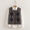 6810 Chaleco estilo japonés estilo universitario dulce con patrón de diamantes + conjunto de dos piezas para mujer con cuello wholesale