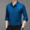Camisas de Manga Larga para Hombre Transfronterizas para Primavera y Otoño, Sin Costuras, Antiplanchado, Casual de Negocios, Camisas con Cuello para Hombres de Mediana Edad
