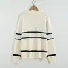 Roupas Outono 2025 Pequeno Fresco Listrado Gola Lapela Zíper Suéter Pulôver Feminino Top Suéter Atacado