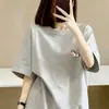 Camiseta feminina de seda de leite, cor cinza claro, manga curta, gola redonda, corte solto, modeladora, versátil, novo estilo de verão com estampa de pônei