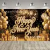 Suministro transfronterizo exclusivo de fondo de pancarta de cuenta regresiva de Año Nuevo negro y dorado hecho de tela de poliéster 100D para decoración de ambiente festivo de fiesta