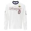 Camiseta básica casual de manga larga con cuello redondo, estilo otoño e invierno americano, con insignia de estrella y números, a la moda, estilo retro de carreras, para hombre