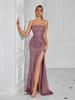 Vestido de Noche Elegante para Banquete de Dama de Venta Caliente Transfronterizo Europeo y Americano de Lujo Ligero, Ajustado, con Tirantes de Top Tubo, Lentejuelas, Modelo