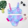 2027 Comercio Exterior Transfronterizo Conjunto de Playa para Niñas de un Hombro con Estampado de Escamas de Pez Nuevo Traje de Baño de Dos Piezas para Niñas Ropa de Baño para Niños