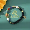 Pulseras Populares Transfronterizas de las 12 Constelaciones y los Ocho Planetas Tejidas a Mano para Hombres y Mujeres, Pulseras de Piedra Natural Negra Mate