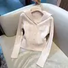 Suéter casual de moda estilo coreano, holgado, nuevo, de punto, de un solo botón, con cuello marino, ajustado, de manga larga
