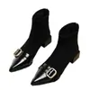 Botines Marrones Estilo Francés a Media Pantorrilla, Elegantes Botines Cortos Retro, Botines Chelsea para Mujer, Nuevo Estilo Otoño e Invierno 2025, Punta Fina, Tacón Grueso