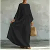 Vestido Estilo Zen para Mulheres, Estilo Europeu e Americano Transfronteiriço, Vestido Longo Casual Simples com Amarração na Cintura e Toque de Luxo, Afina a Cintura e Barra Flare Roupas Femininas