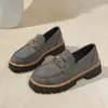 Mocasines retro de metal con hebilla y suela gruesa para mujer, zapatos slip-on de punta redonda con tacón grueso, estilo británico