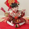 Vestido Nuevo de Otoño para Bebé Niña de Un Año Rojo Festivo Estilo Chino Vestido para Fiesta de Cumpleaños Estilo Chino Vestido para Fiesta de Cumpleaños de Un Año Vestido con Corona para Fiesta