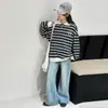 Conjunto Coreano para Niñas de Primavera y Otoño: Sudadera de Manga Larga con Cuello Polo Rayado, Lazo y Jeans, Conjunto Casual de Primavera
