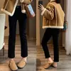 Jeans reto tipo tubo fumaça preta feminino cropped novo outono e inverno 2023 cintura alta afina a barriga calças cropped forradas com fleece