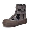 [Preço do Evento 138] Sapatos Casuais de Sola Grossa Couro Genuíno Cano Alto Vazado Sandálias Femininas Baotou Sapatos Romanos Sandálias