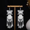 Pendientes Miao Étnicos de Borla Larga Estilo Nuevo, Pendientes Exagerados de Declaración de Moda Estilo Étnico de Plata Miao de Lujo Ligero