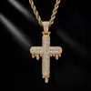 Colgante de Cruz Gota de Agua Transfronterizo Europeo y Americano Más Vendido Cobre Incrustado Circonita Joyería de Hip-Hop de Moda para Hombre Collar de Hip-Hop Completamente Diamantado