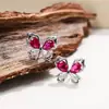 Pendientes de Mariposa de Corindón Rojo y Espinela Azul Claro de Lujo Ligero y Gama Alta Pendientes Dulces Populares Verde Hielo Pendientes de Moda para Mujer