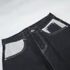 Calça Jeans Casual Wide-Leg Solta Magic Bear Retro Americano Lavado Cor Original, Corte Reto, Design Único de Patchwork