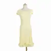 Vestido de Mujer de Verano Fresco de Color Sólido Cuello Redondo Manga Supercorta Encaje Puntadas Ajustado Adelgazante de Punto de Alta Elasticidad