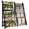 Estante de flores plegable, estante de almacenamiento de balcón de pie, organizador de plantas de escalera multicapa, estante para macetas de almacenamiento de cesta colgante