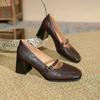Sapatos Mary Jane com Salto Grosso Feminino ~ Novo Retro Bico Quadrado Elegante Preto Sapatos de Salto Único 6cm Elegante Francês Boca Rasa Salto Alto