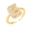 Austrália e antigo venda cruzada de nicho de luxo banhado a cobre ouro 18K 26 letras inglesas anel de zircônia anel joker feminino