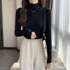 Suéter de Otoño e Invierno para Mujer de Talla Grande Camisa de Fondo Tejida Estilo Coreano Cuello Alto Slim Hombro Recto Manga Larga Elástica Camiseta Top