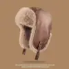 Gorra Lei Feng de Terciopelo de Invierno para Hombre, Protección para los Oídos Resistente al Viento para Exteriores, Gorra de Piloto Integrada de Piel y Piel Sintética, para Ciclismo Espeso de Mujer