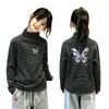 Camiseta de Manga Larga de Polar Doble Cara Alemana para Niñas, Nuevo Estilo Otoño/Invierno, Top Cepillado de Capa Interior para Niñas, Camiseta de Manga Larga Rayada para Niños