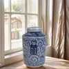 Tarro Cerámico Azul y Blanco con Patrón de Palabras Felices Tapa Tarro de Almacenamiento Tarro de Té Estilo Chino Hogar Decoración de Botella Calabaza con Palabras Felices