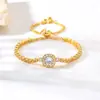 Europa y América Venta Caliente Nueva Moda Oro Rosa Corazón Circonita Pulsera Simple Cobre Incrustado Diamante Pulsera para Mujer Brazalete