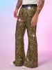 Pantalones Casuales de Leopardo para Hombre de Estilo Europeo y Americano de Moda, Pantalones de Pierna Ancha con Estampado Dorado de Lentejuelas, Ropa para Hombre Estilo Hip-Hop Callejero para Discoteca