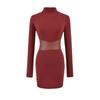 Vestido Base Preto Francês de Gola Alta com Acabamento Escovado para Mulheres 2025 Outono Elegante Emagrecedor Cobertura da Cintura Quadril Saia Curta