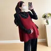 Nuevo conjunto de maternidad otoño/invierno: un conjunto de tres piezas que incluye un chaleco de punto de cuello semi-alto, pantalones de pierna ancha y una prenda base, diseñado para cubrir el abdomen y que se puede usar como ropa exterior