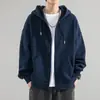 Chaqueta Cárdigan para Hombre Primavera y Otoño talla extra Color Sólido Versátil Casual Deportivo Holgado Versátil Sudadera con Capucha Chaqueta con Cremallera