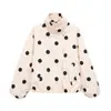 Ropa de Mujer Transfronteriza 2026 Moda Europea y Americana Holgada Cremallera Cuello Alto Piloto Lunares Chaqueta Abrigo para Mujer B22656