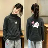 Camiseta Térmica de Forro Polar para Niñas Otoño Invierno Cuello Semi-Alto Elegante Cálida Rayada Ropa Interior para Niños Medianos y Grandes Camiseta de Manga Larga
