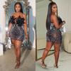 C6669 transfronterizo AliExpress Amazon moda europea y americana para mujer vestido de falda de plumas de malla de color sólido con pedrería