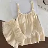 Pijama com Bojo para Mulheres, Novo Estilo de Verão com Shorts de Alça, Algodão Colorido Catiônico Estilo Fino, Conjunto Doce para Casa de Menina