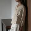 [Venta de Liquidación] Blusa de Lino Puro con Cuello en V y Mangas Largas de Diseño Único para Mujer, Camiseta de Algodón y Lino para Mujer de Otoño