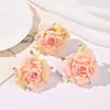 Flor de Rosa Europeia com Borda Queimada em Seda Cabeça de Flor de Rosa Casamento Flor Artificial Decoração Casa Arranjo de Flores Rosas Enroladas com Flores