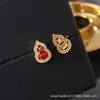 Aretes de Calabaza de Piedra Ojo de Tigre Rojo para Mujer, Aretes de Alta Gama Exquisitos y Versátiles, Aretes Elegantes de Nicho para Otoño e Invierno