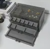 Caixa de Armazenamento de Joias Cinza Translúcido Tipo Gaveta Organizador de Ornamentos Brincos Colares Acrílico Suporte para Brincos Pulseiras