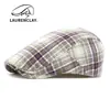Boina Cuadros Nueva para Mujer de Primavera y Verano, Gorra de Visera Retro Británica, Gorra de Pico Versátil Casual, Boina de Artista para Hombre, de Moda