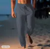 Pantalones de Lino para Hombre Pantalones de Verano Pantalones de Playa Cordón Cintura Elástica Rectos Planos Cómodos Transpirables Casuales Diarios