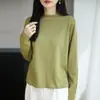 Suéter de malha 100% algodão puro para mulheres, com bainha enrolada, gola redonda de altura média, mangas compridas, adequado como camada base, preto, malha fina, para outono e inverno
