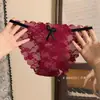 Encantadora Cintura Vermelha Ji~Calcinhas de Renda Vermelha para o Ano do Zodíaco Feminino, Cuecas Femininas Vazadas Sem Costura de Cintura Média Pura Desejo