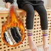 Pantalones de una pieza cálidos de lana de cordero de nueve puntos para niños, venta al por mayor transfronteriza, invierno, con felpa, extra gruesos, con rayas verticales, pantalones básicos para niña